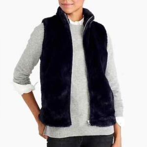 J Crew Faux Fur Vest - Dark Navy Blue small